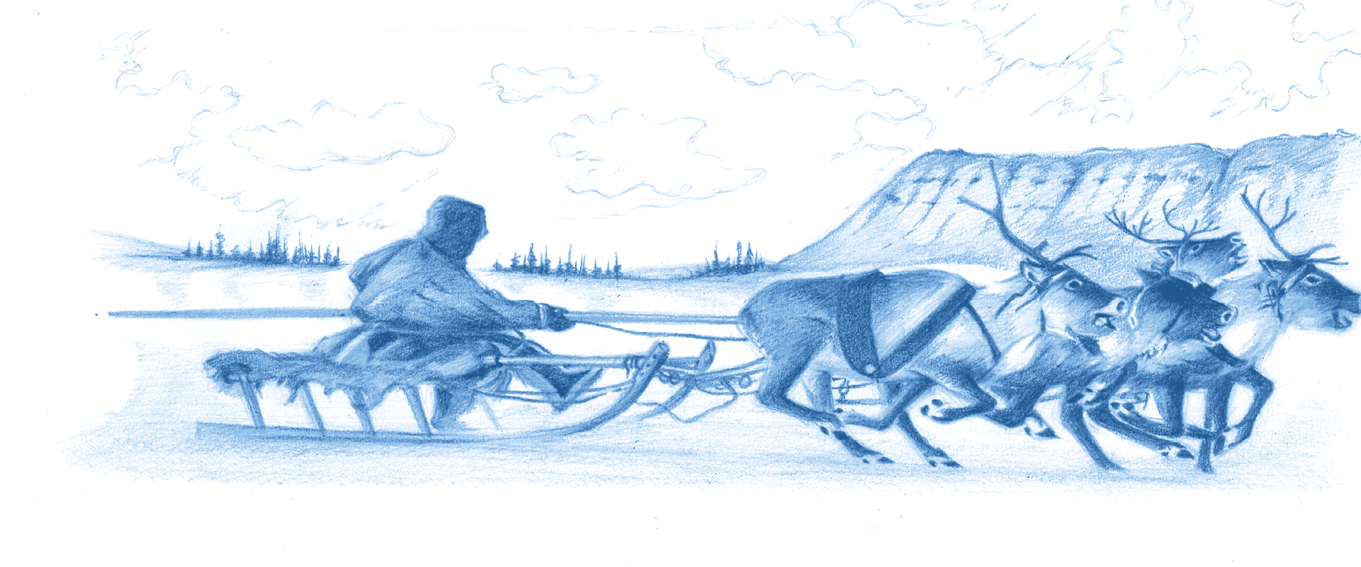 Картина оленья упряжка